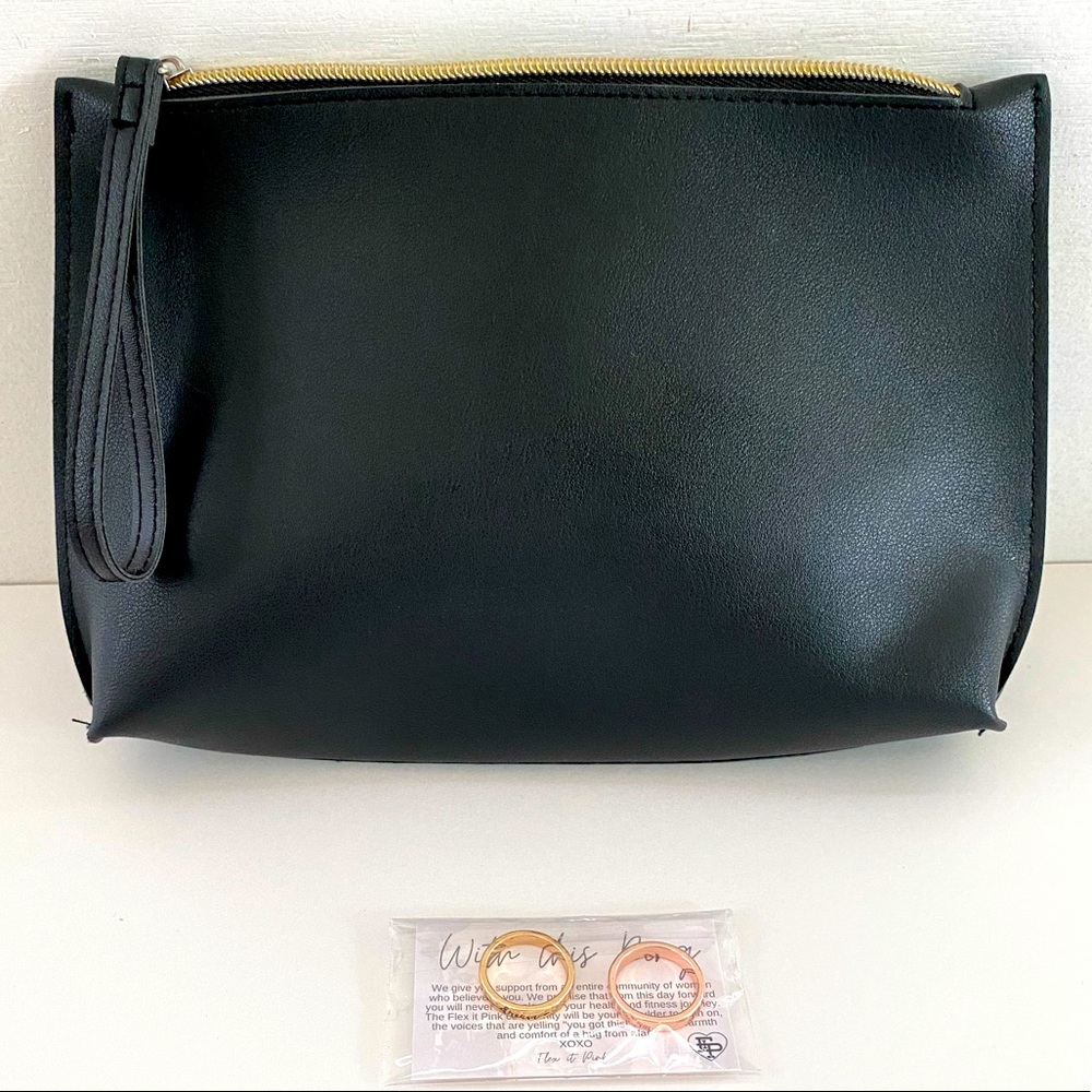 Flex It Pink You're Like Really Pretty Smooth Black Zipped Makeup Bag & 2 rings